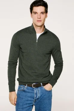 Selected Camisolas-Malha 100% camisola com meia fecho-éclair . Verde