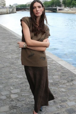 Pedro del Hierro Camisolas-malha de bico e strass bordados Verde