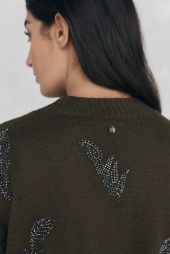 Pedro del Hierro Camisolas-malha de bico e strass bordados Verde