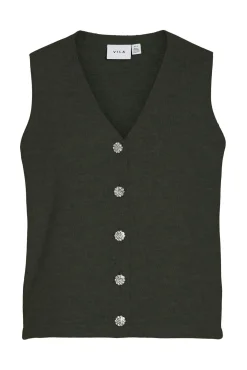 Vila Coletes-Malha de colete com botões de joia Verde