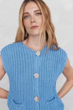 Pedro del Hierro Camisolas-malha de Colete com fio de fita Azul