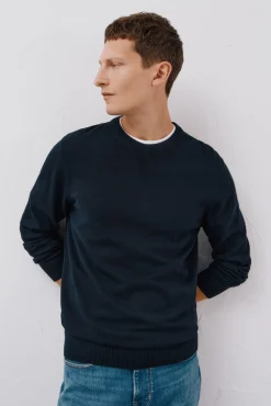 Cortefiel Camisolas-Malha de gola redonda de algodão de malha fina Azul