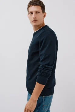 Cortefiel Camisolas-Malha de gola redonda de algodão de malha fina Azul