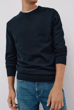 Cortefiel Camisolas-Malha de gola redonda de algodão de malha fina Azul