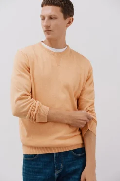 Cortefiel Camisolas-Malha de gola redonda de algodão de malha fina Laranja