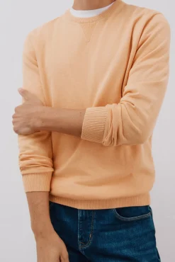 Cortefiel Camisolas-Malha de gola redonda de algodão de malha fina Laranja