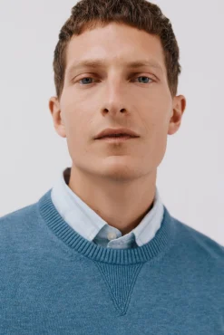 Cortefiel Camisolas-Malha de gola redonda de algodão de malha fina Azul