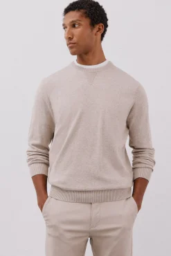 Cortefiel Camisolas-Malha de gola redonda de algodão de malha fina Tostado