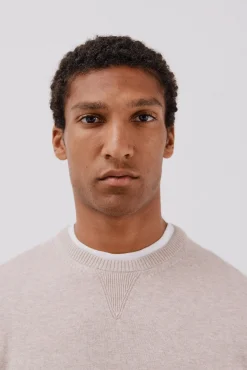 Cortefiel Camisolas-Malha de gola redonda de algodão de malha fina Tostado