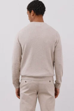 Cortefiel Camisolas-Malha de gola redonda de algodão de malha fina Tostado