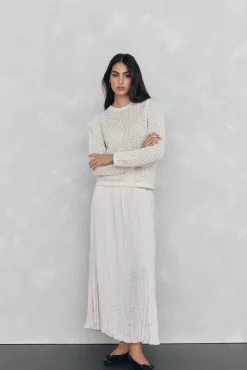 Pedro del Hierro T-Shirts|Camisolas-malha de malha com cristais extravagantes Beige