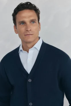 Pedro del Hierro Camisolas-malha de malha de algodão com gola em V e botões Azul