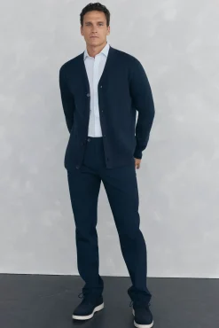 Pedro del Hierro Camisolas-malha de malha de algodão com gola em V e botões Azul