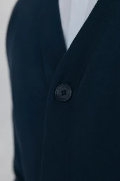 Pedro del Hierro Camisolas-malha de malha de algodão com gola em V e botões Azul