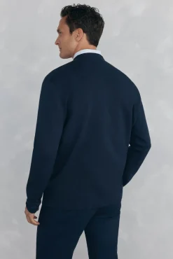 Pedro del Hierro Camisolas-malha de malha de algodão com gola em V e botões Azul