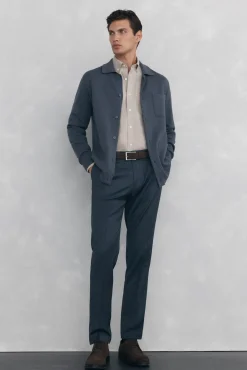 Pedro del Hierro Camisolas-malha de malha de algodão com gola polo e botões Cizento