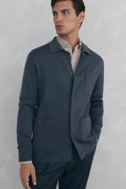 Pedro del Hierro Camisolas-malha de malha de algodão com gola polo e botões Cizento