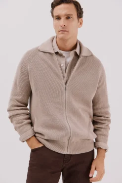 Cortefiel Camisolas-Malha de malha de algodão com fecho de fecho-éclair Tostado