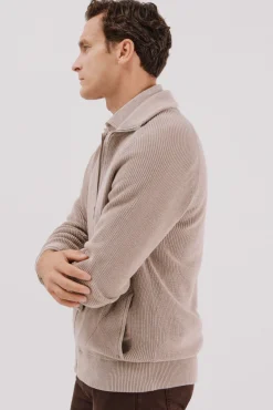 Cortefiel Camisolas-Malha de malha de algodão com fecho de fecho-éclair Tostado