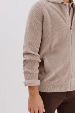 Cortefiel Camisolas-Malha de malha de algodão com fecho de fecho-éclair Tostado