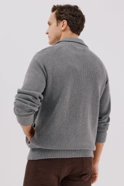 Cortefiel Camisolas-Malha de malha de algodão com fecho de fecho-éclair Cinzento