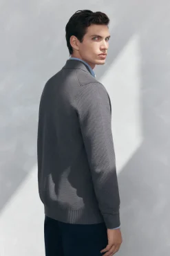 Pedro del Hierro Camisolas-malha de malha de algodão com gola polo e botões Cizento