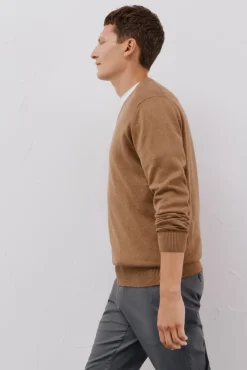 Cortefiel Camisolas-Malha de malha fina de algodão com gola em bico Tostado