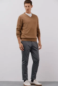 Cortefiel Camisolas-Malha de malha fina de algodão com gola em bico Tostado