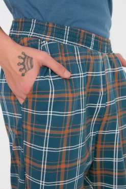 Trendyol Pijamas-Malha de pijama de malha xadrez marinho com corte regular azul