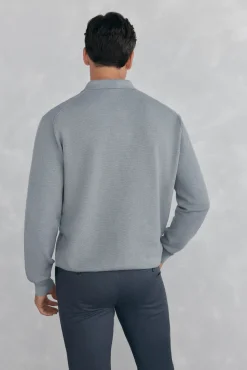 Pedro del Hierro Camisolas-malha estruturado de malha fina com gola polo Cizento