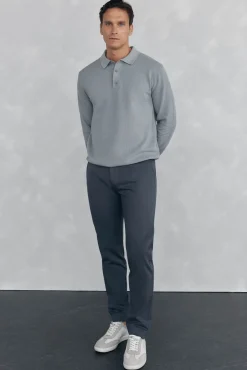 Pedro del Hierro Camisolas-malha estruturado de malha fina com gola polo Cizento