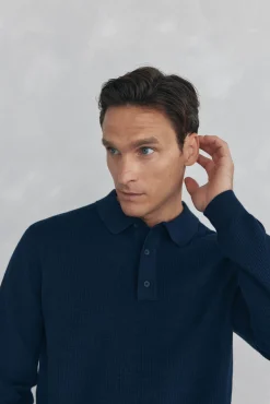 Pedro del Hierro Camisolas-malha estruturado de malha fina com gola polo Azul