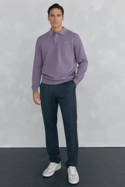 Pedro del Hierro Camisolas-malha estruturado de malha fina com gola polo P&uacute;rpura