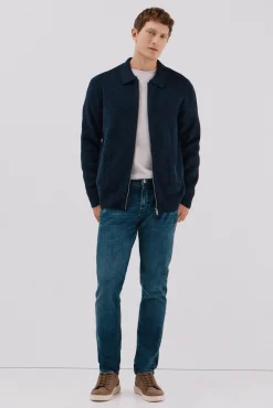 Cortefiel Camisolas-Malha texturizada com fecho de zíper Azul