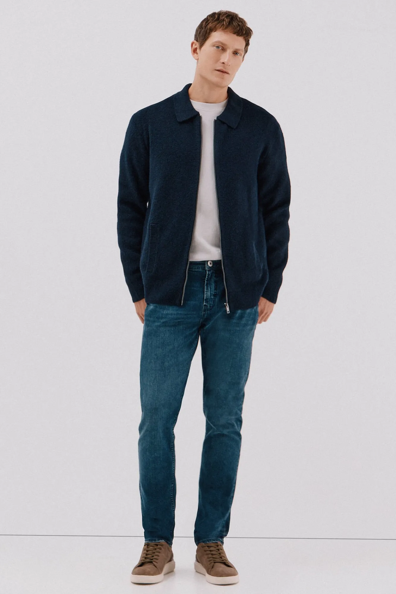 Cortefiel Camisolas-Malha texturizada com fecho de zíper Azul