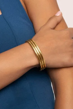 Singularu Joalharia E Bijuteria-Maxi Line Gold Plated Steel Bracelet estampado