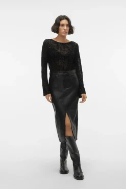 Vero Moda Saias-Medidas da saia em couro sintético Preto