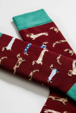 Besocks Meias-Meias altas de algodão orgânico em cor granate estampado