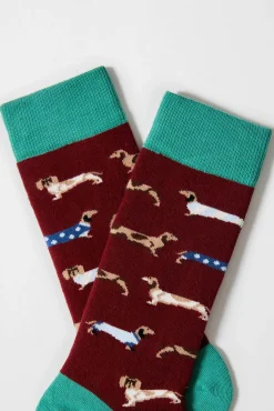 Besocks Meias-Meias altas de algodão orgânico em cor granate estampado