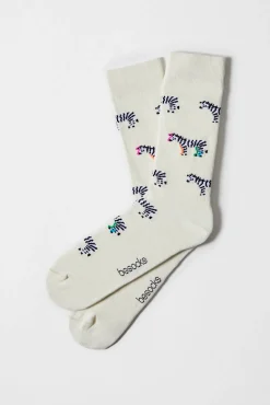 Besocks Meias-Meias altas de zebra em algodão orgânico off-white bege