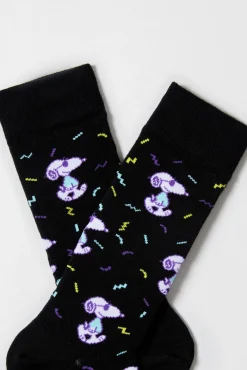 Besocks Meias|Meias-Meias altas Snoopy pretas de algodão orgânico preto