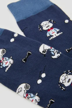 Besocks Meias|Meias-Meias altas Snoopy azuis de algodão orgânico azul