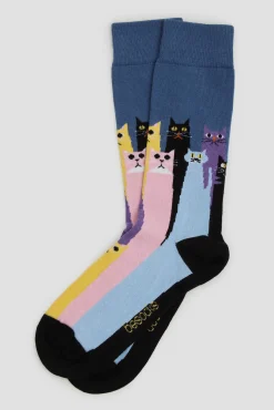 Besocks Meias|Meias-Meias azuis de algodão orgânico para gatos azul