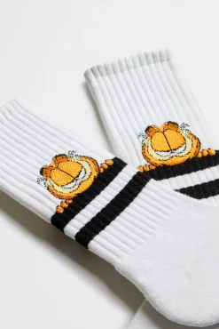 Besocks Meias|Meias-Meias esportivas altas Garfield feitas de algodão orgânico branco