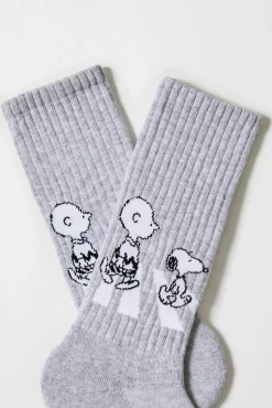 Besocks Meias|Meias-Meias esportivas Snoopy cinza de algodão orgânico cinzento