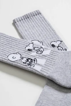 Besocks Meias|Meias-Meias esportivas Snoopy cinza de algodão orgânico cinzento