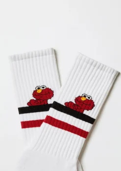 Besocks Meias|Meias-Meias esportivas de algodão orgânico até o joelho da Vila Sésamo, na cor meias branco