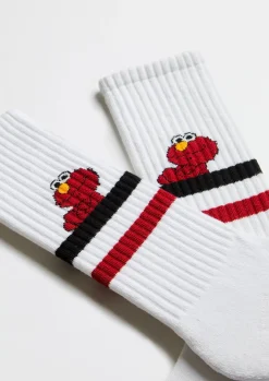 Besocks Meias|Meias-Meias esportivas de algodão orgânico até o joelho da Vila Sésamo, na cor meias branco