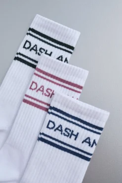 Dash and Stars Meias-Meias técnicas de algodão preto com logo branco