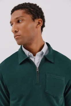 Cortefiel Sweatshirts-Moletom gola polo com fecho-éclair Verde